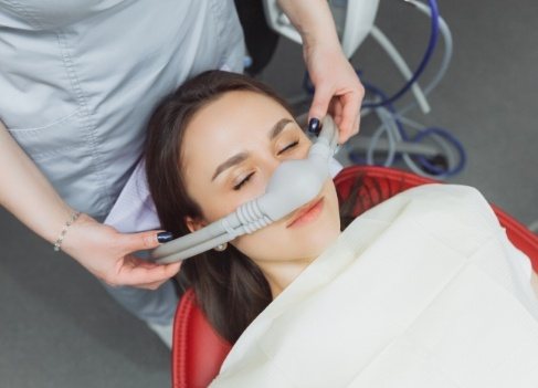 Dental patient receiving nitrous oxide sedation dentistry